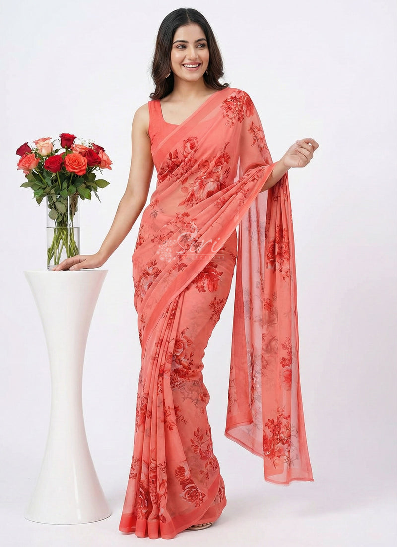 Latest Beautiful Digital Print Floral Georgette Saree