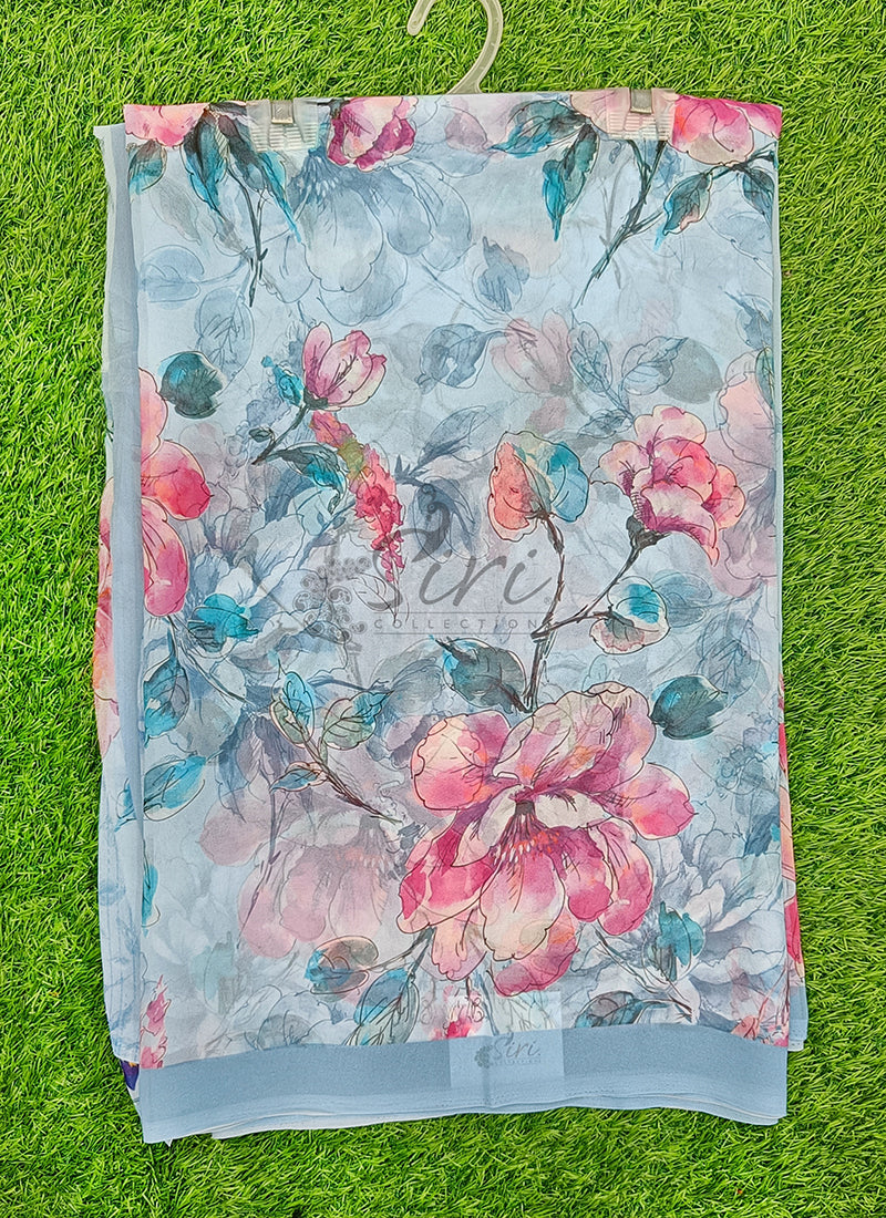 Latest Beautiful Digital Print Floral Georgette Saree