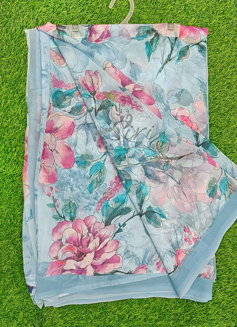 Latest Beautiful Digital Print Floral Georgette Saree