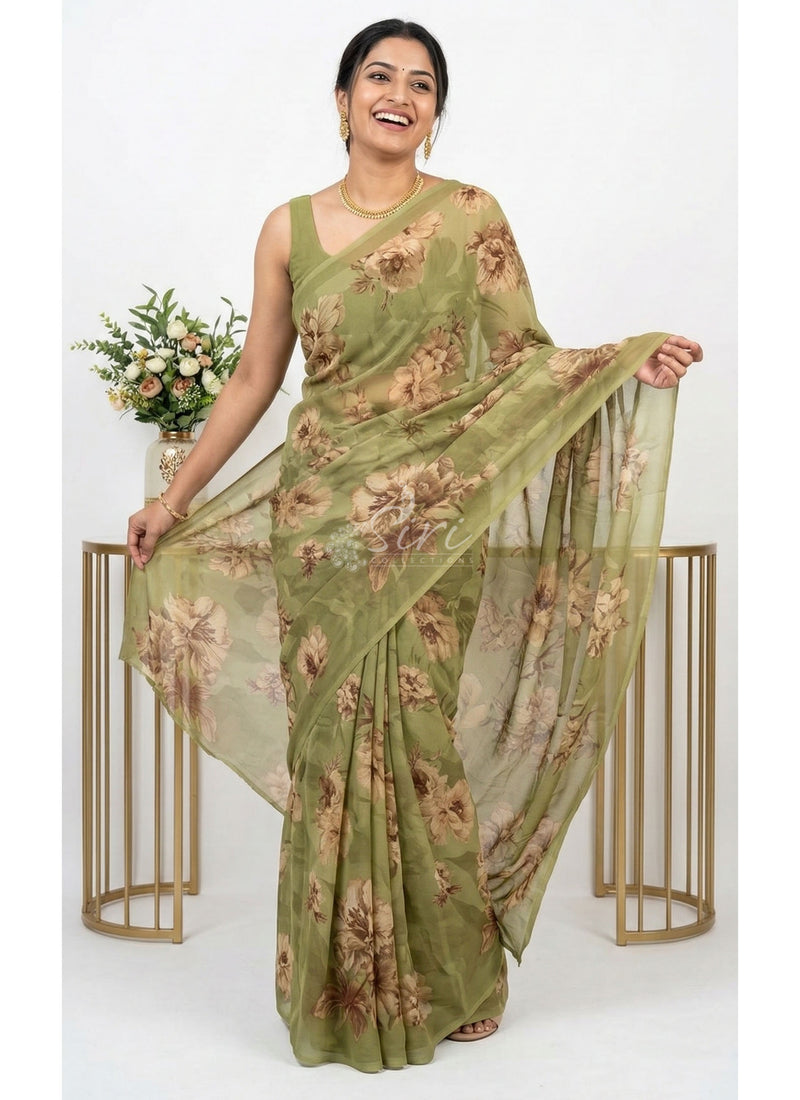 Latest Beautiful Digital Print Floral Georgette Saree