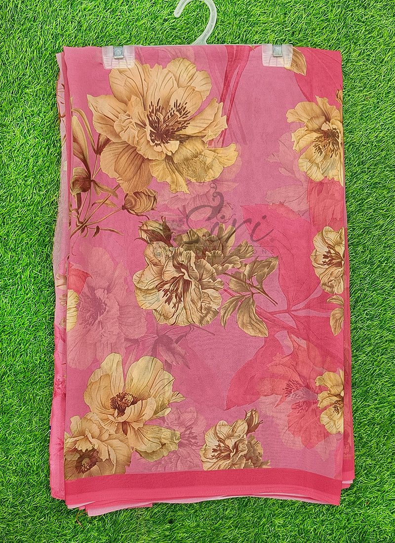 Latest Beautiful Digital Print Floral Georgette Saree