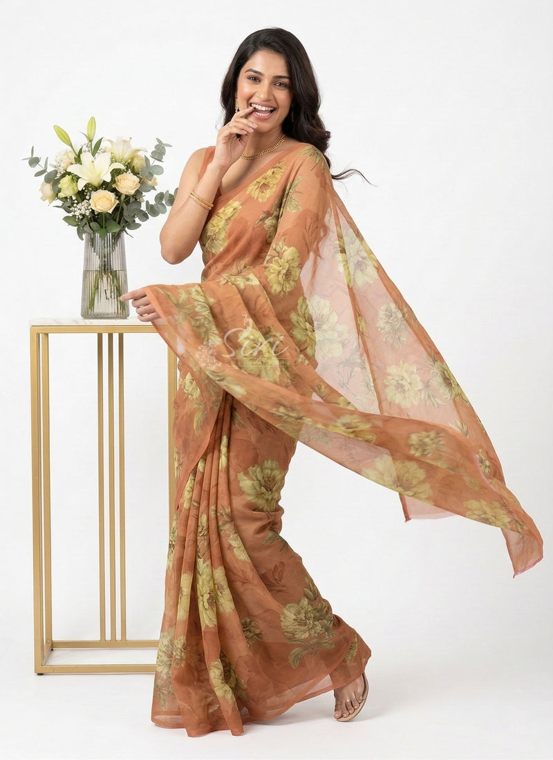Latest Beautiful Digital Print Floral Georgette Saree