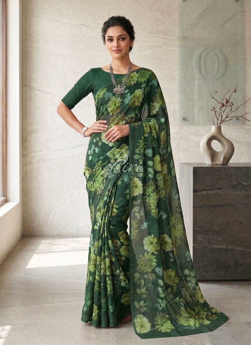 Trendy Digital Print Georgette Saree in Fine Shimmer Stripes