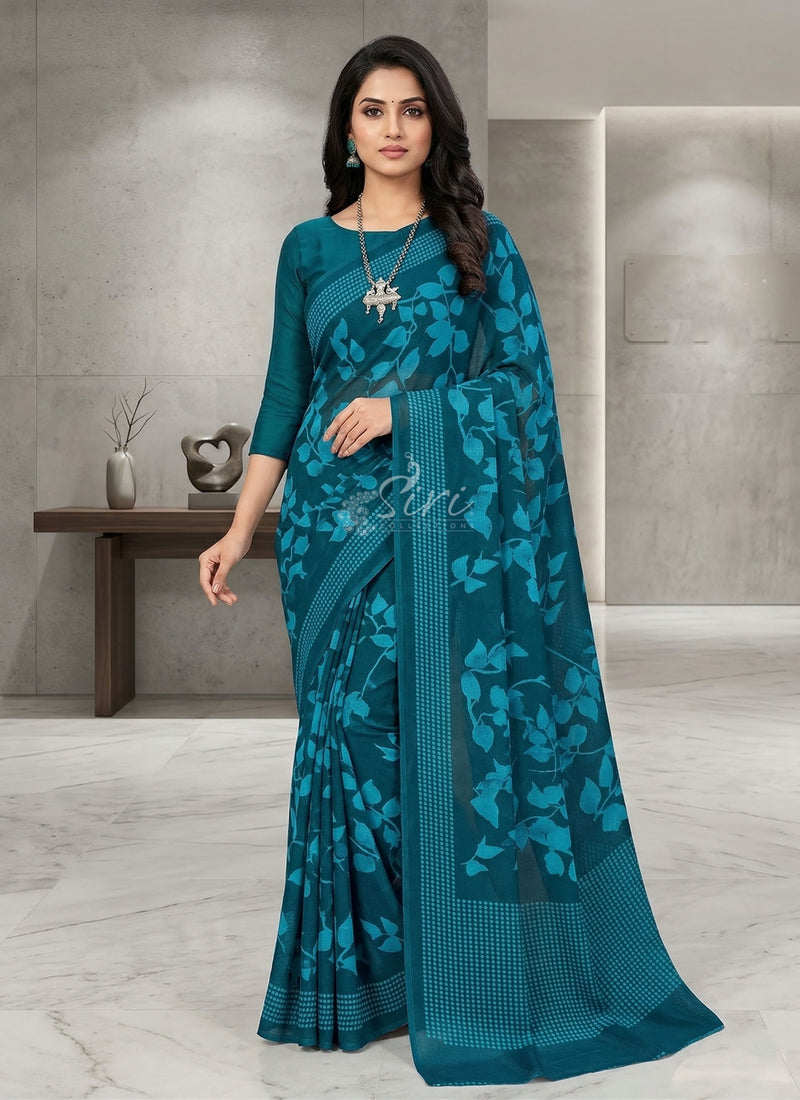 Trendy Digital Print Georgette Saree in Fine Shimmer Stripes