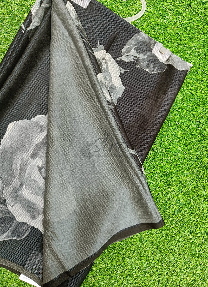 Trendy Digital Print Georgette Saree in Fine Shimmer Stripes