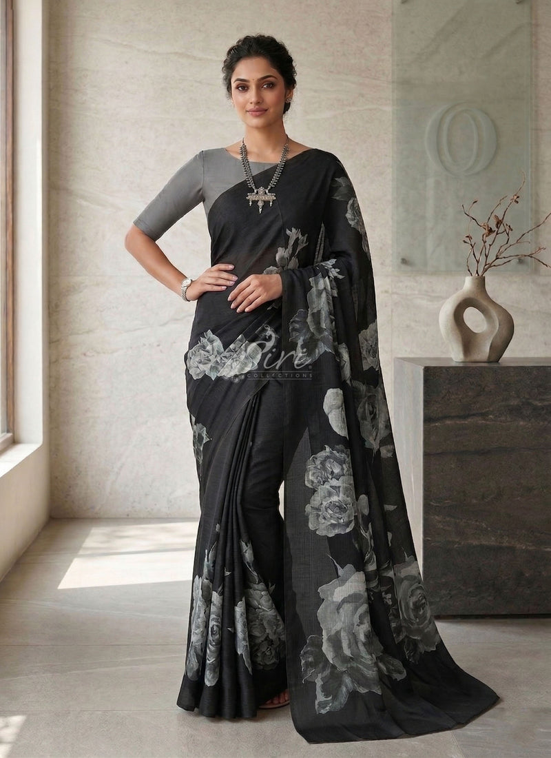 Trendy Digital Print Georgette Saree in Fine Shimmer Stripes