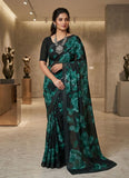 Trendy Digital Print Georgette Saree in Fine Shimmer Stripes