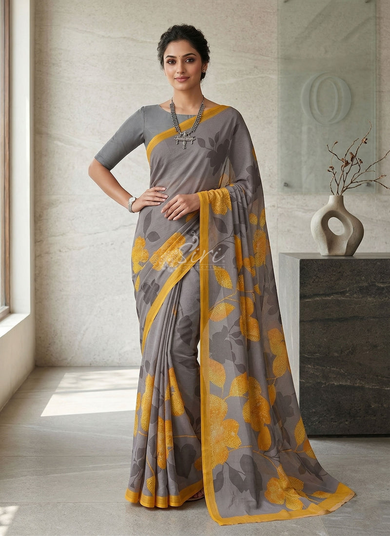 Trendy Digital Print Georgette Saree in Fine Shimmer Stripes