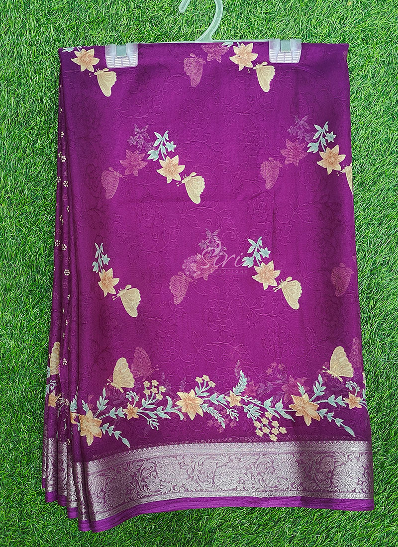 Lovely Printed Kalki Georgette Saree in Self Design