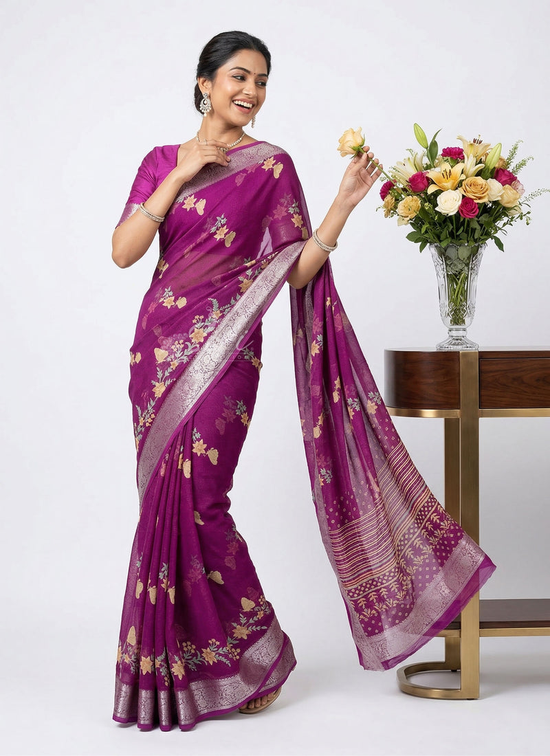 Lovely Printed Kalki Georgette Saree in Self Design