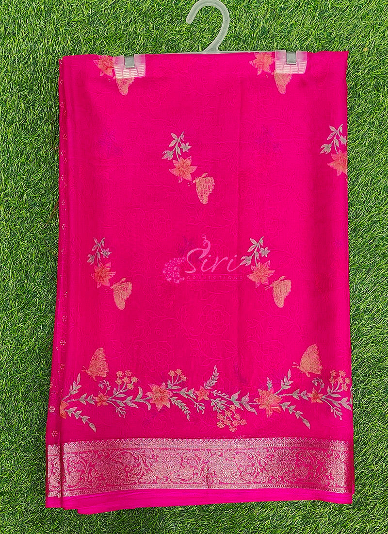 Lovely Printed Kalki Georgette Saree in Self Design