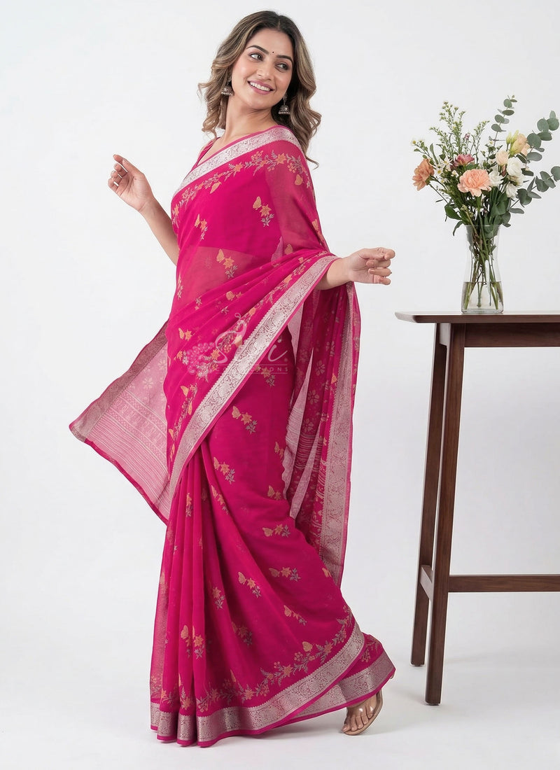 Lovely Printed Kalki Georgette Saree in Self Design