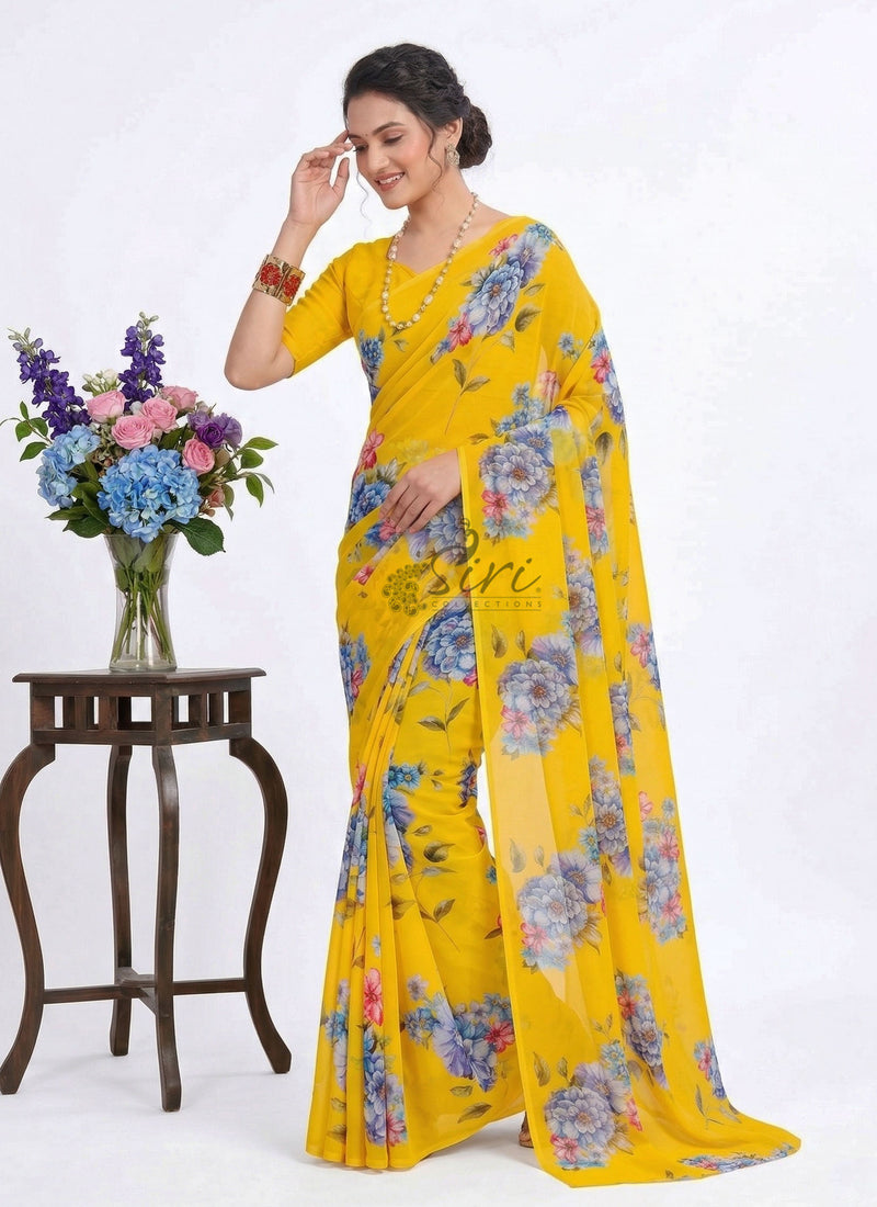 Latest Beautiful Digital Print Floral Georgette Saree