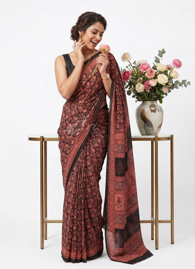 Latest Beautiful Digital Print Floral Georgette Saree