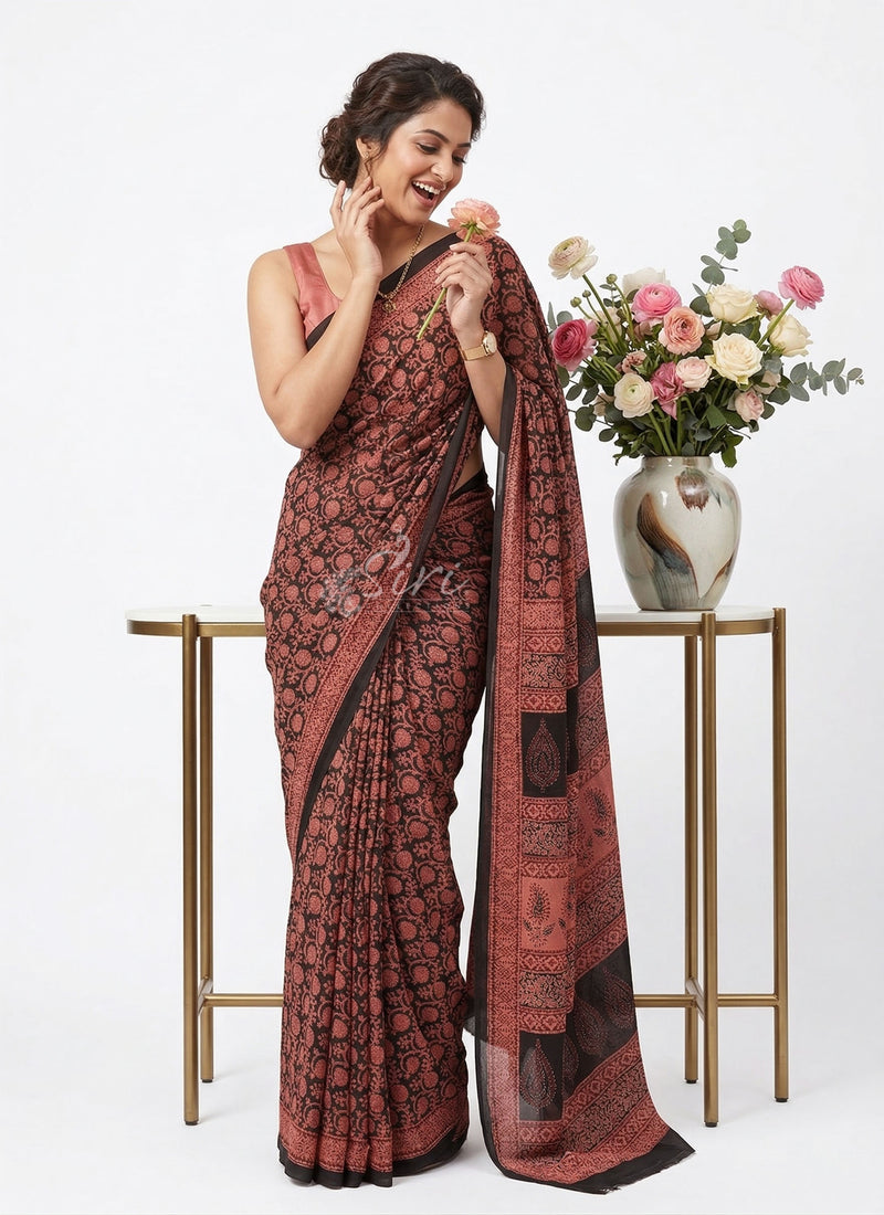 Latest Beautiful Digital Print Floral Georgette Saree