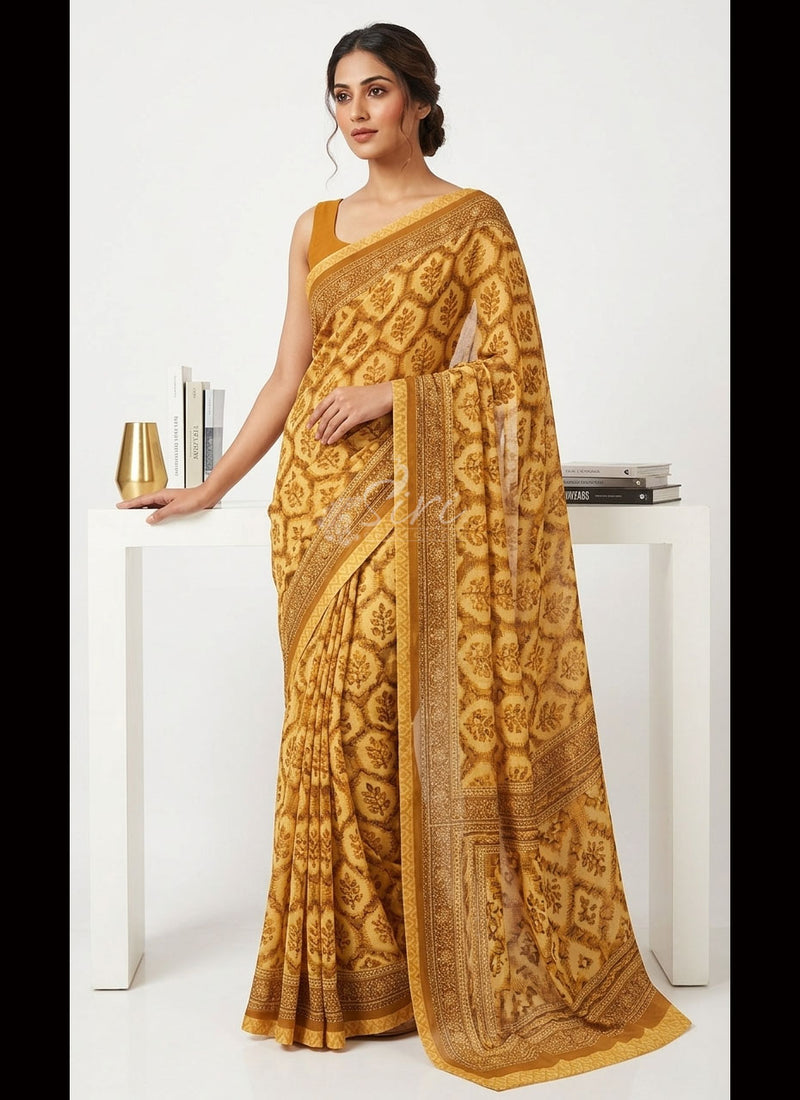 Latest Beautiful Digital Print Floral Georgette Saree