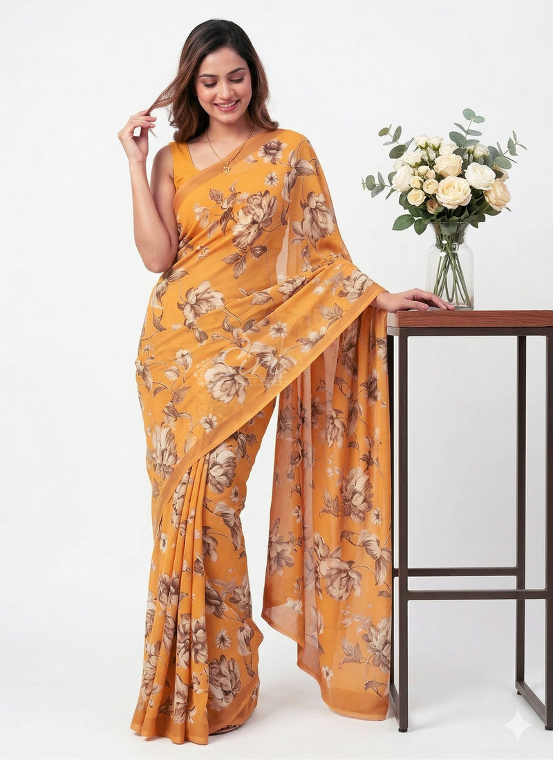 Latest Beautiful Digital Print Floral Georgette Saree