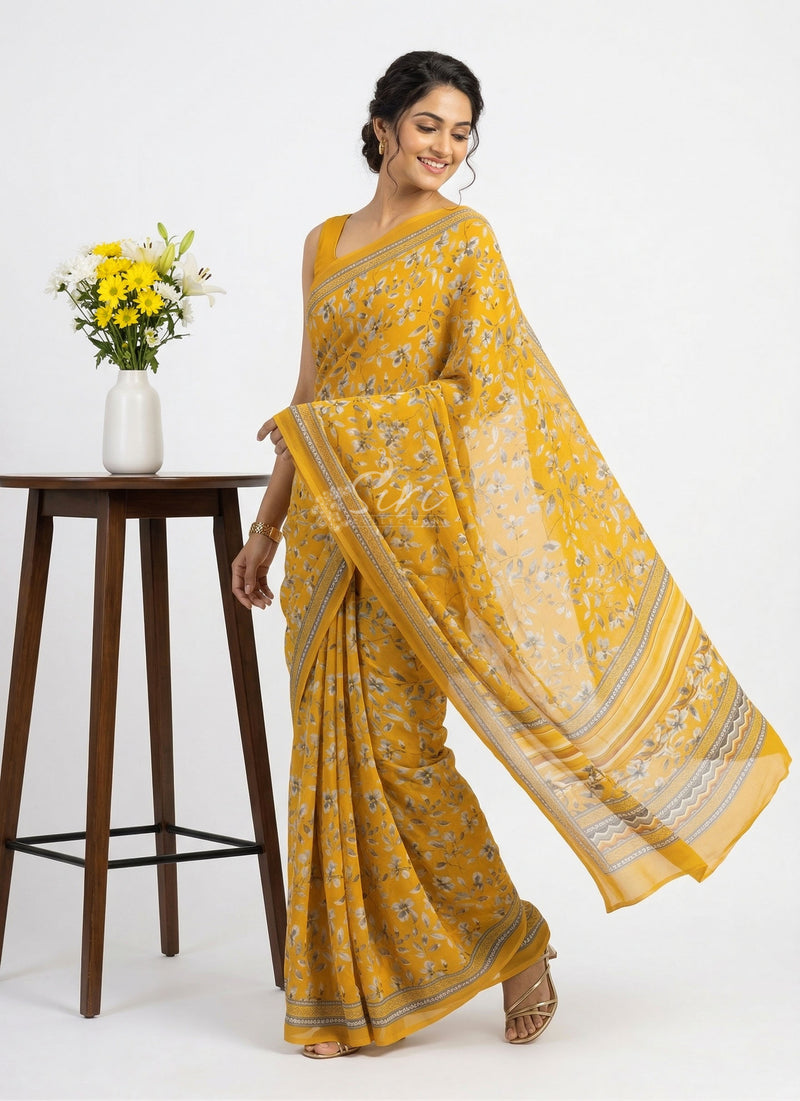 Latest Beautiful Digital Print Floral Georgette Saree