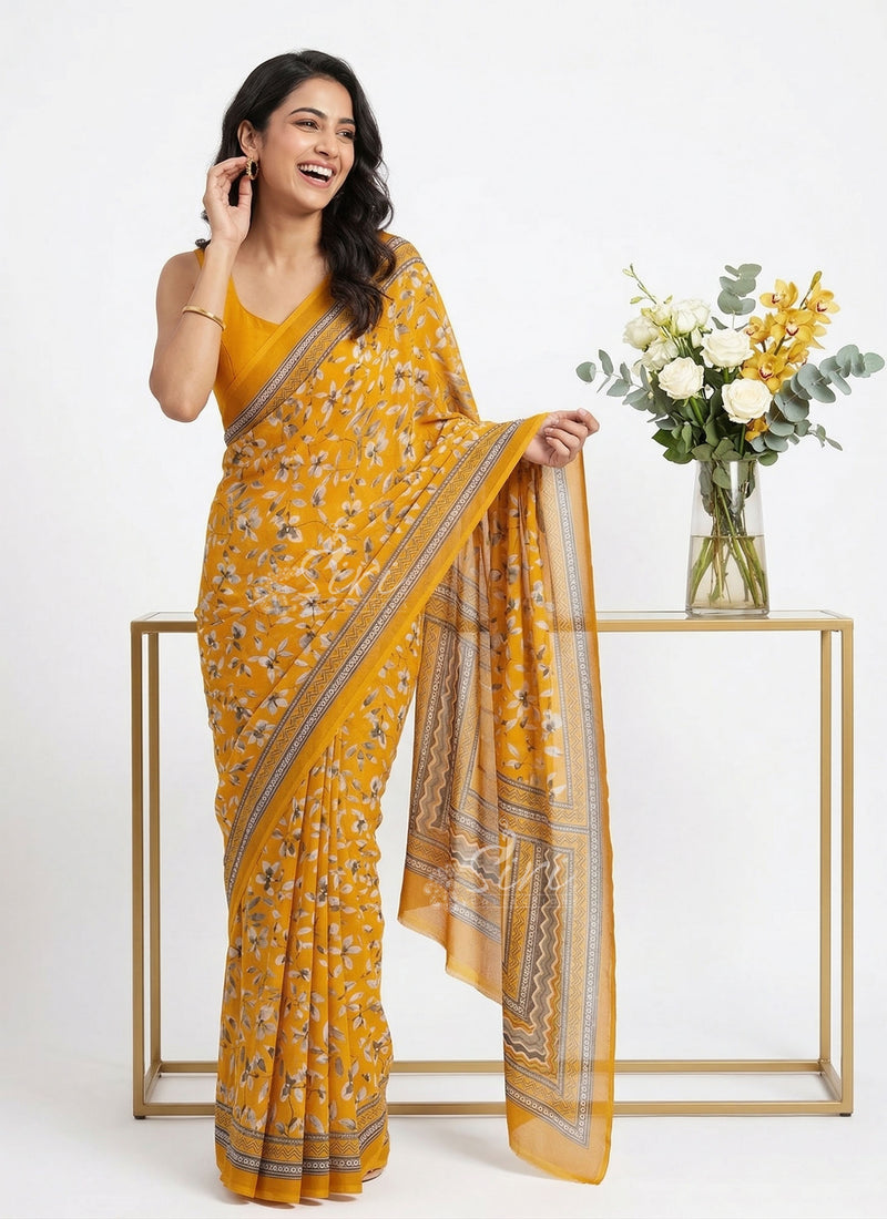 Latest Beautiful Digital Print Floral Georgette Saree