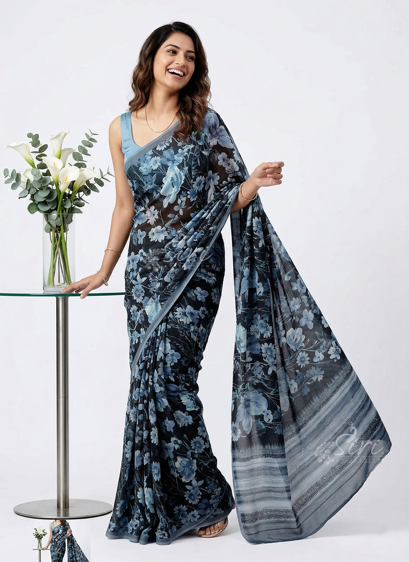 Latest Beautiful Digital Print Floral Georgette Saree
