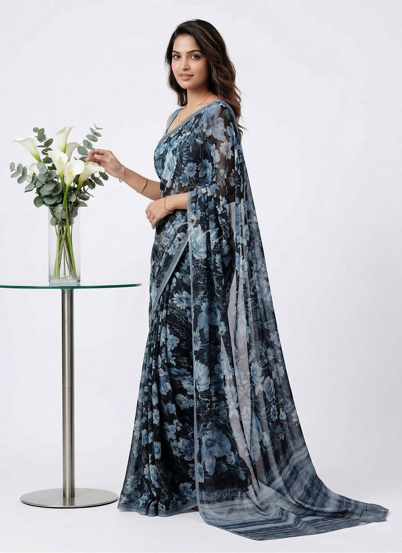 Latest Beautiful Digital Print Floral Georgette Saree