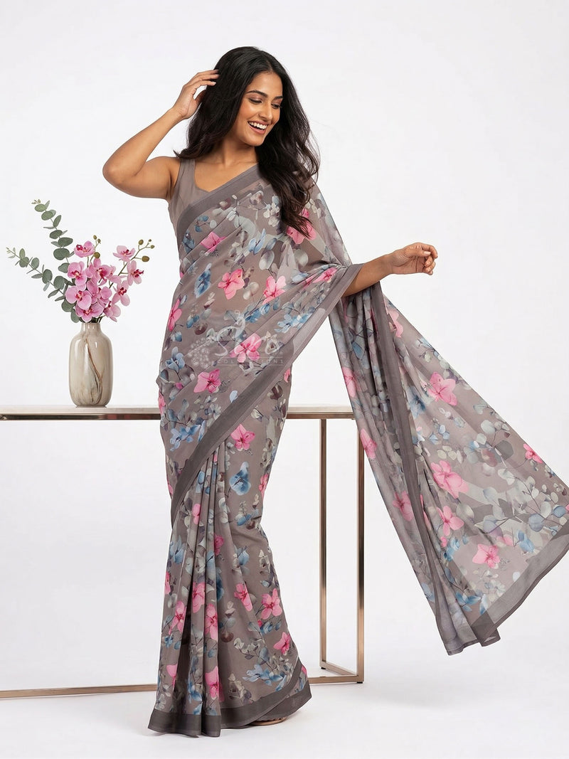 Latest Beautiful Digital Print Floral Georgette Saree