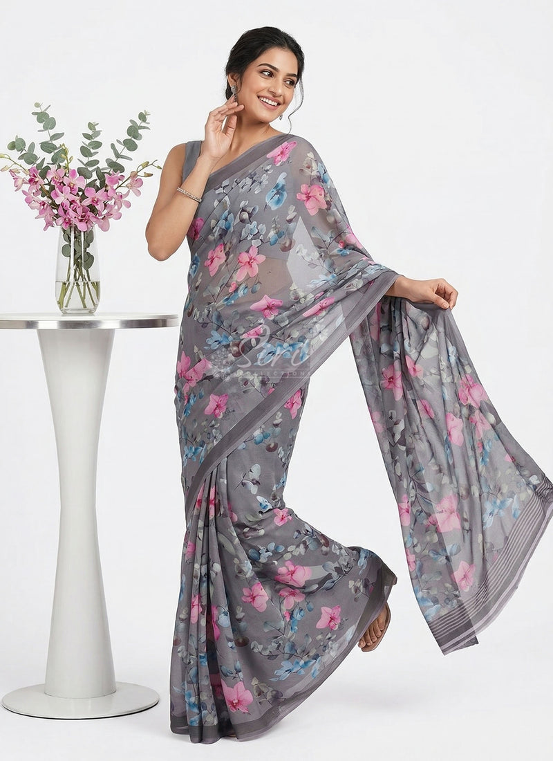 Latest Beautiful Digital Print Floral Georgette Saree