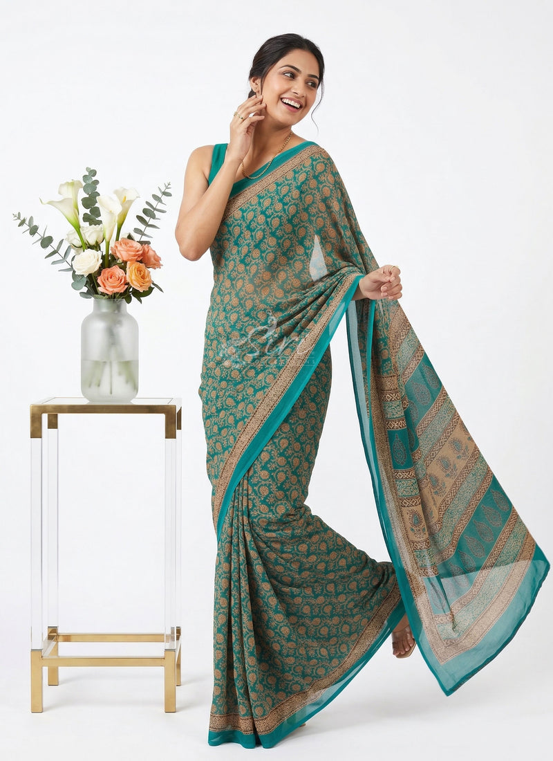 Latest Beautiful Digital Print Floral Georgette Saree