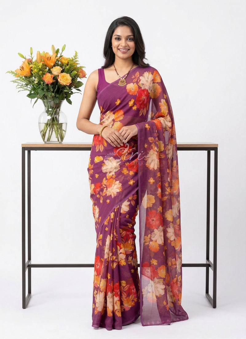 Latest Beautiful Digital Print Floral Georgette Saree