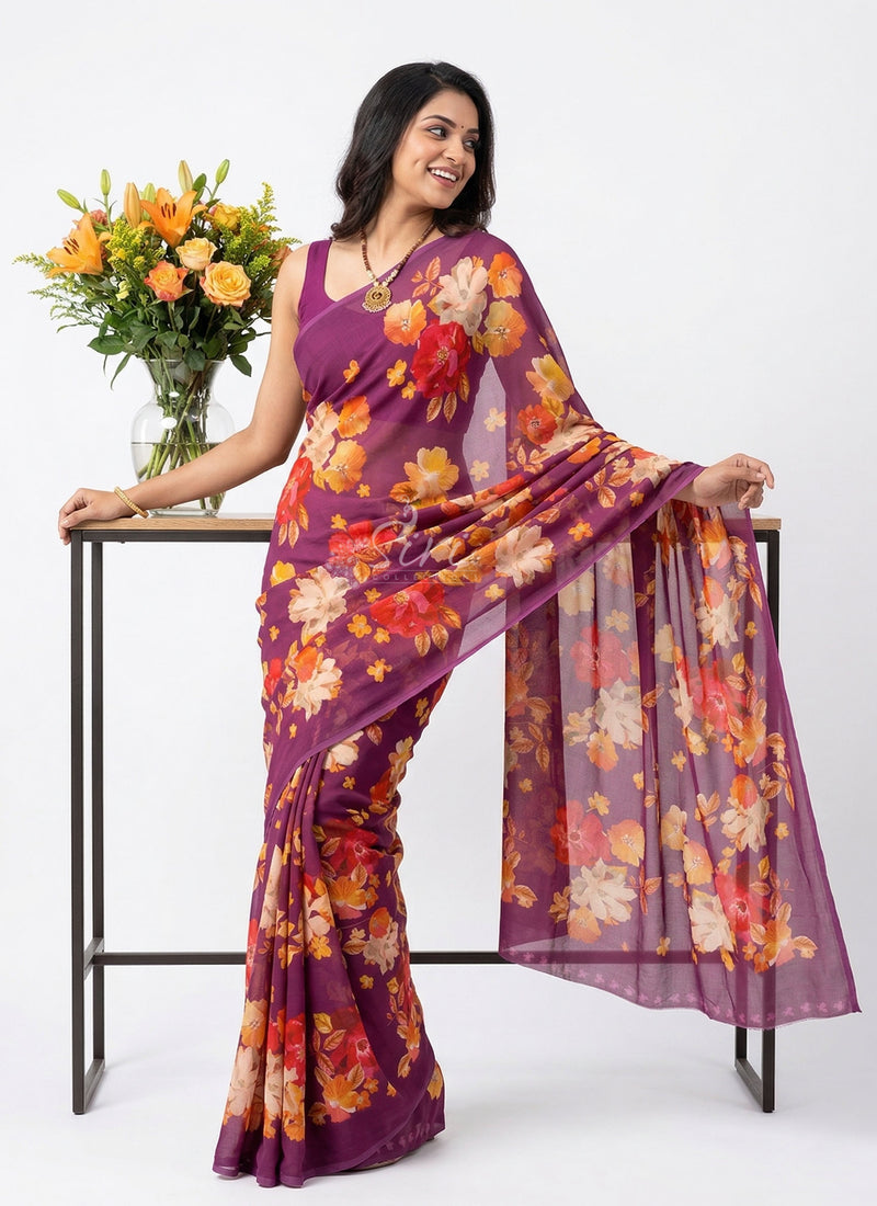 Latest Beautiful Digital Print Floral Georgette Saree