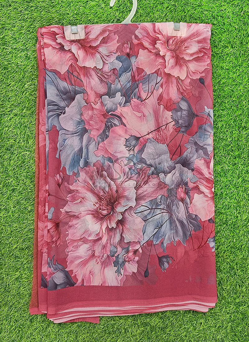 Latest Beautiful Digital Print Floral Georgette Saree