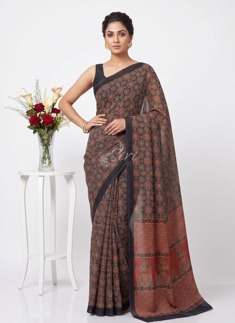 Latest Beautiful Digital Print Crepe Georgette Saree