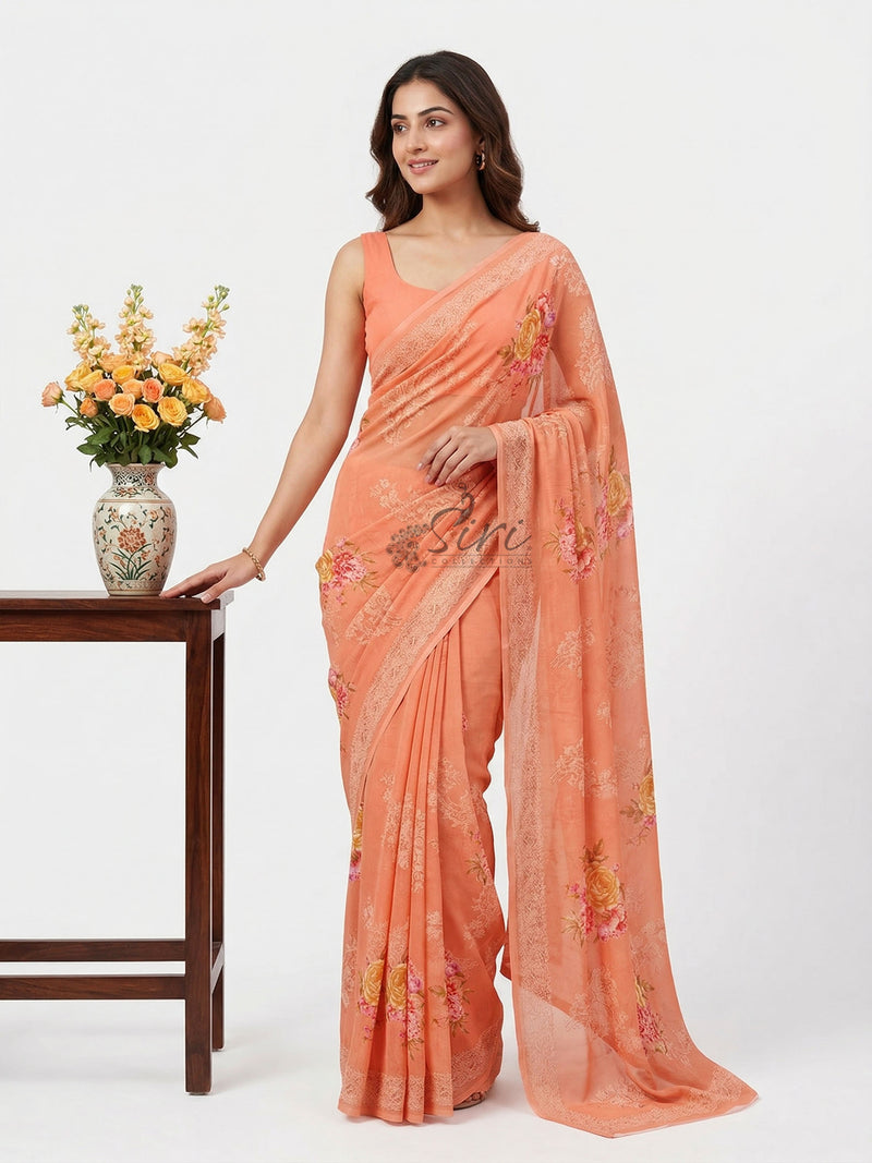 Latest Beautiful Digital Print Crepe Georgette Saree