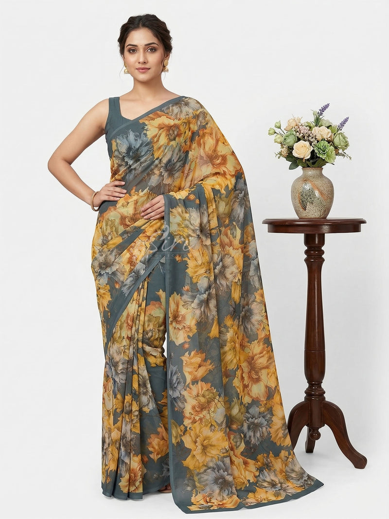 Latest Beautiful Digital Print Floral Georgette Saree