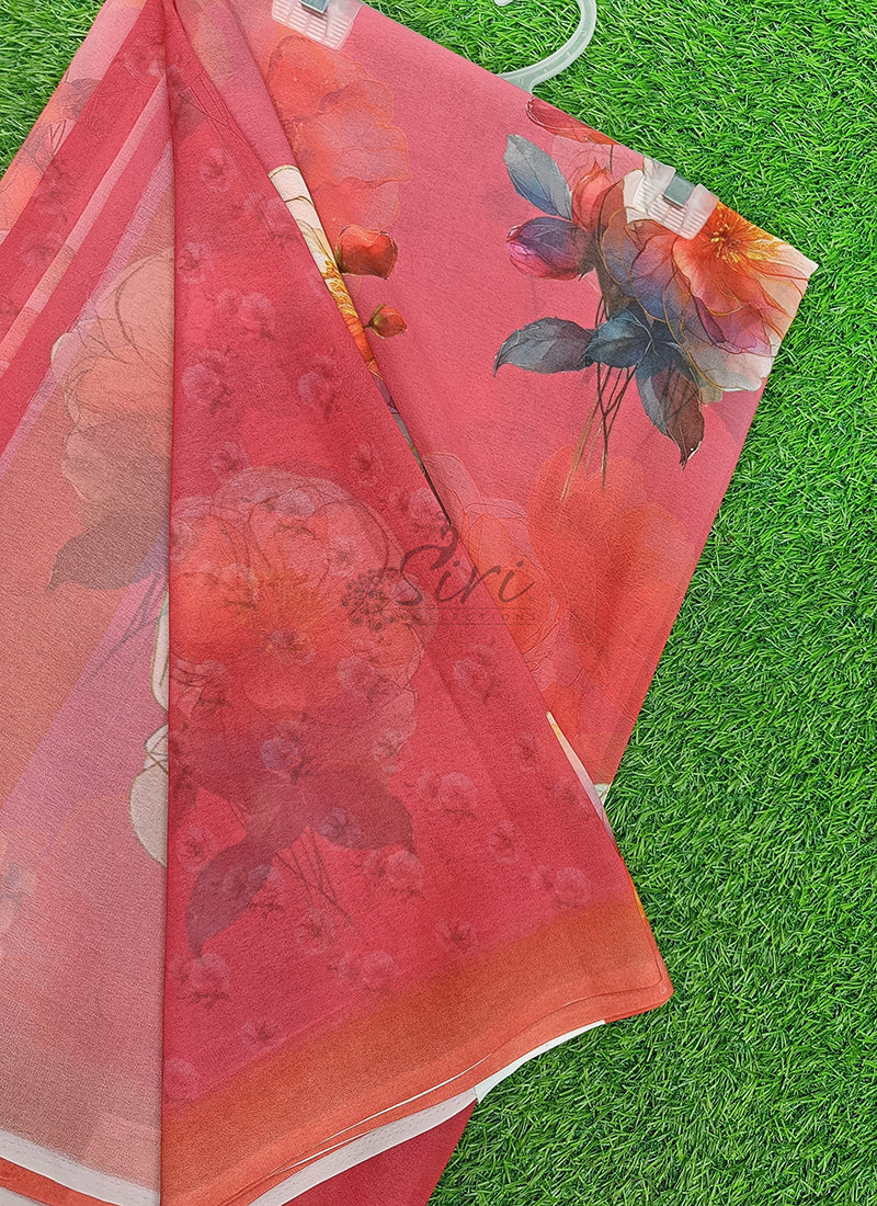 Latest Beautiful Digital Print Floral Georgette Saree