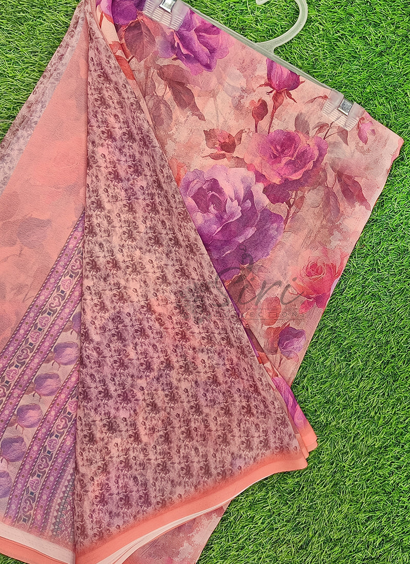 Latest Beautiful Digital Print Floral Georgette Saree