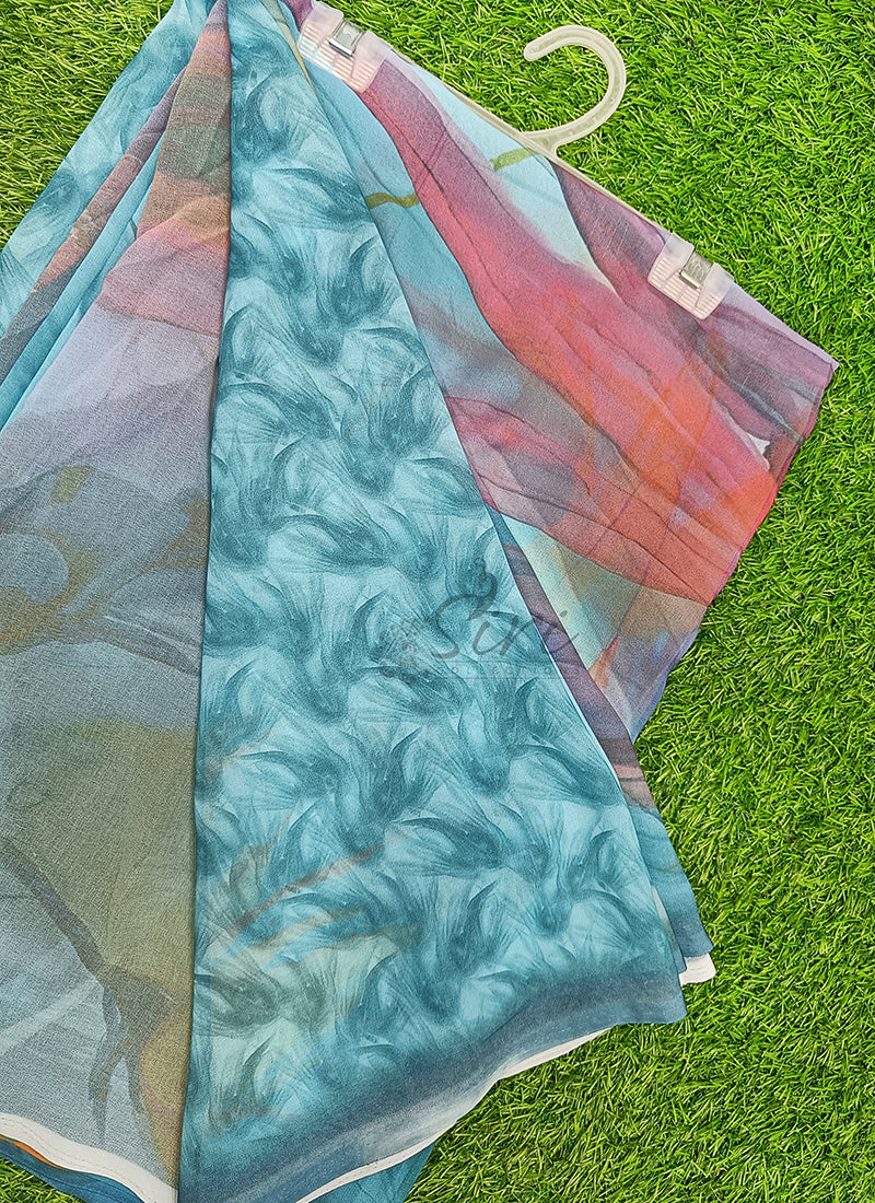 Latest Beautiful Digital Print Floral Georgette Saree