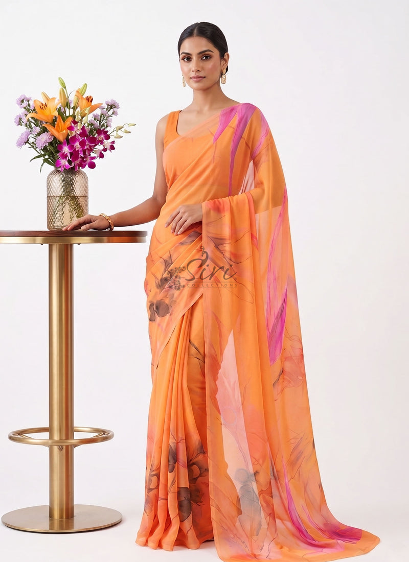 Latest Beautiful Digital Print Floral Georgette Saree