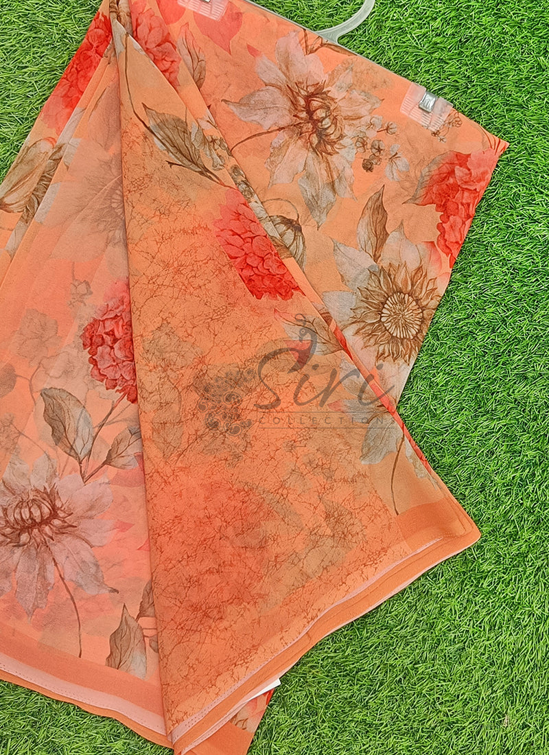 Latest Beautiful Digital Print Floral Georgette Saree