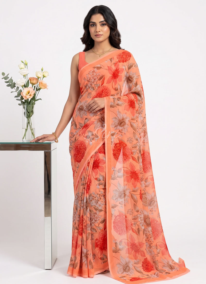 Latest Beautiful Digital Print Floral Georgette Saree