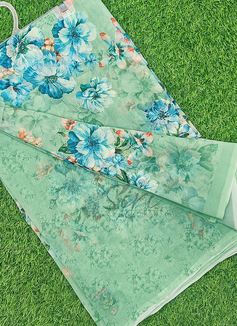 Latest Beautiful Digital Print Floral Georgette Saree