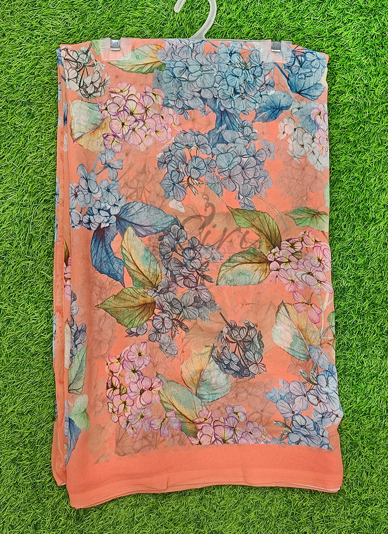 Latest Beautiful Digital Print Floral Georgette Saree