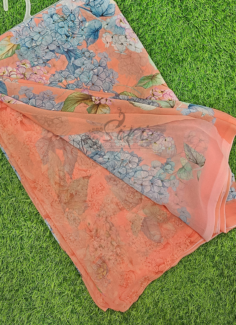 Latest Beautiful Digital Print Floral Georgette Saree