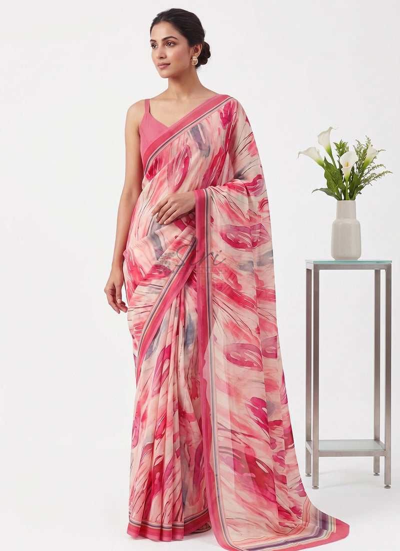 Latest Beautiful Digital Print Georgette Saree