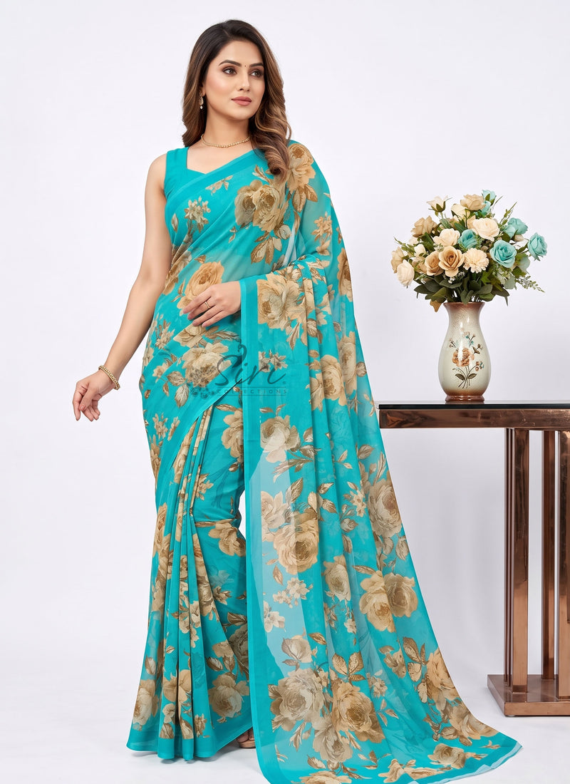 Latest Beautiful Digital Print Georgette Saree