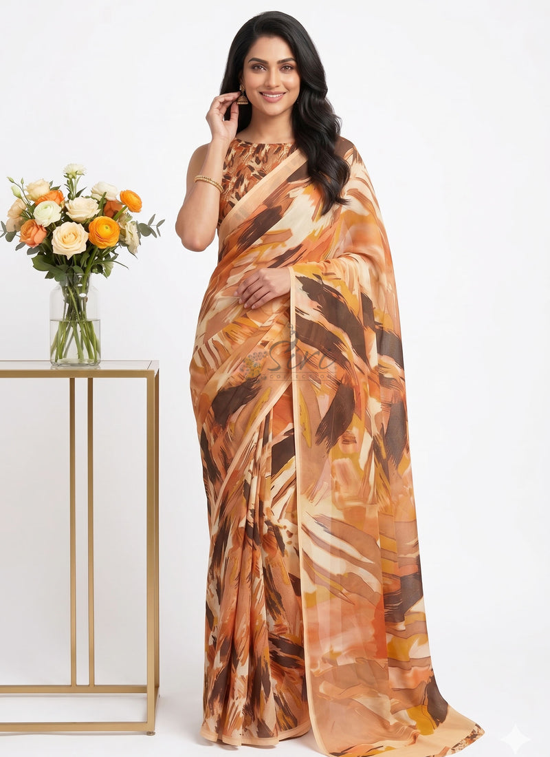 Latest Trendy Digital Print Georgette Saree