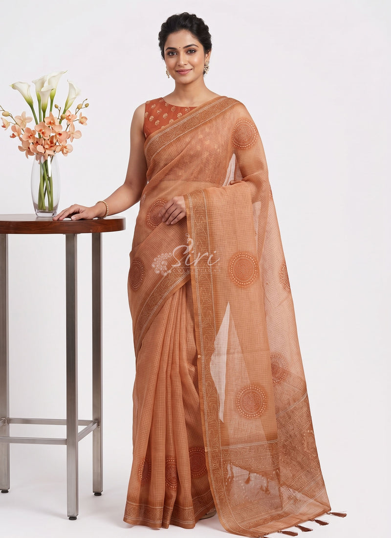 Beautiful Digital Print Kota Saree in Zari Checks