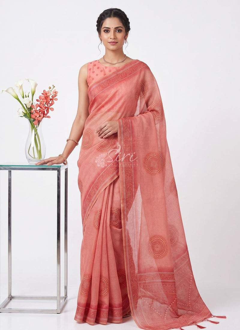 Beautiful Digital Print Kota Saree in Zari Checks