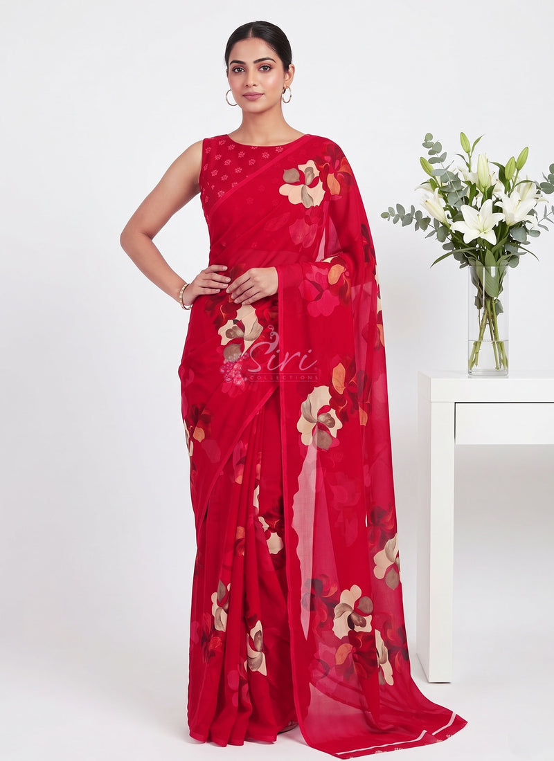 Latest Trendy Digital Print Georgette Saree with Blouse