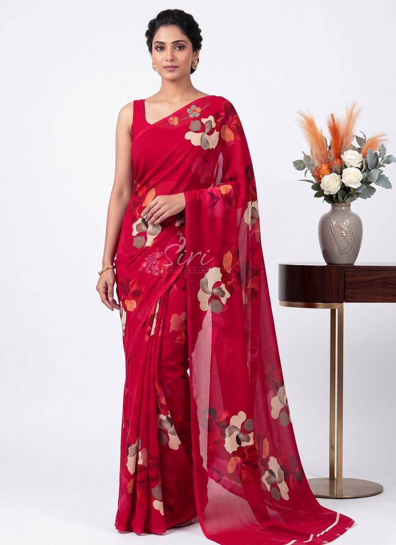 Latest Trendy Digital Print Georgette Saree with Blouse